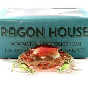 Ragon House Hand Blown Art Glass Crab Figurine Or Ornament 4” With Box